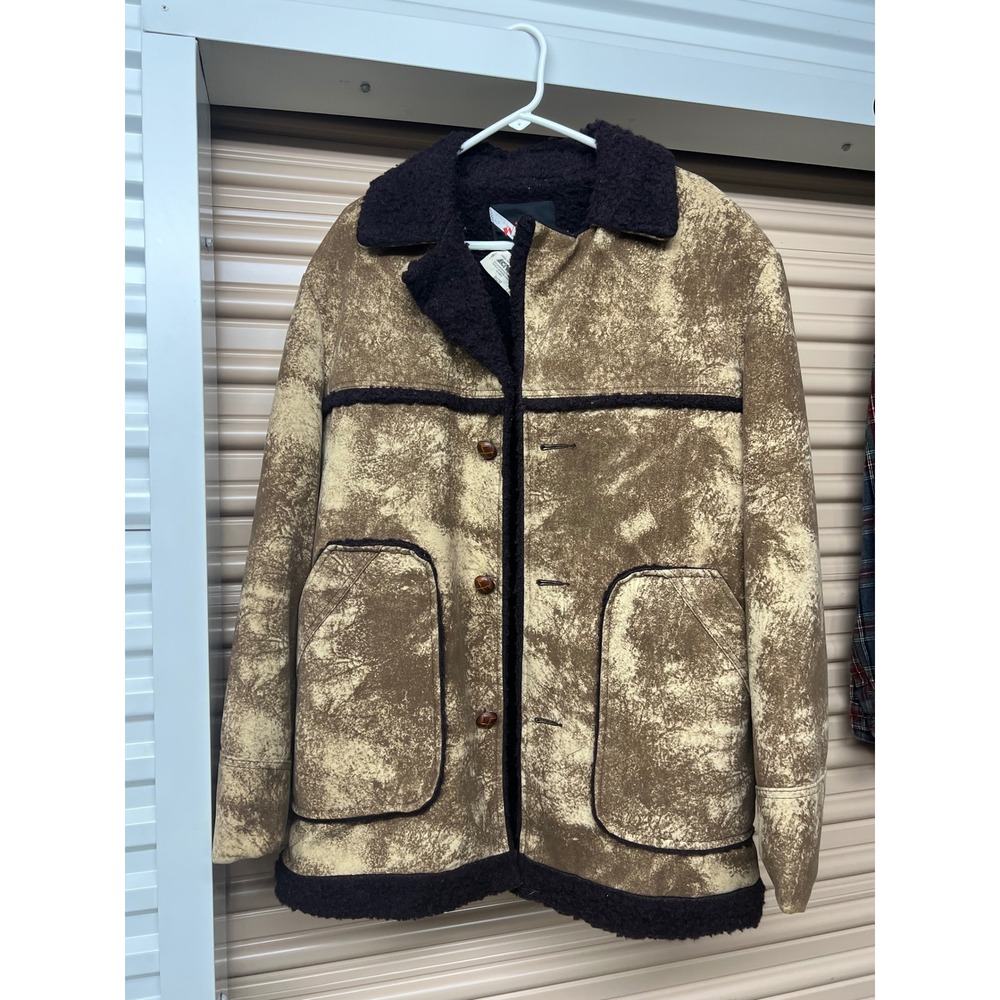 Wiman Faux Shearling Jacket Mens Large Brown Vintage Sherpa Lined Union Made USA